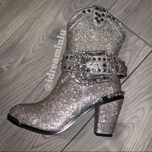 Dolls Kill Shoes | Nwt Dolls Kill Icy Sheriff Shine Cowboy Boots | Color: Silver/White | Size: 7 | Idreamlulu's Closet